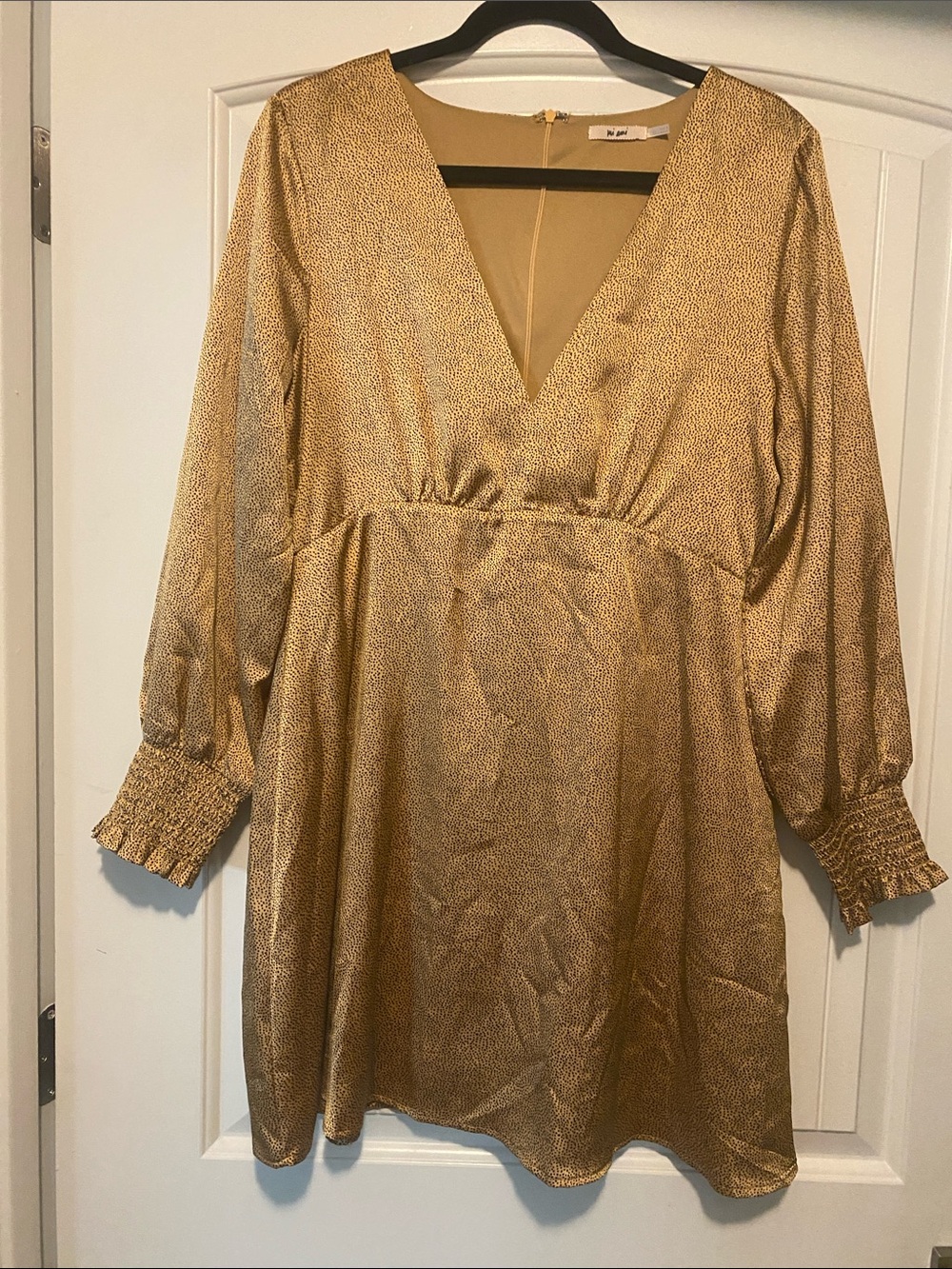 Vero Moda Metallic Gold V-Neck Long Sleeve Mini Dress